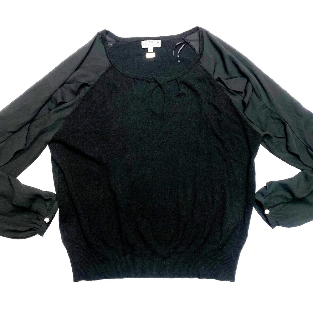 Joseph A Sweater Womens XL Black Long Sleeve Knit Ruffle Balloon Sleeve